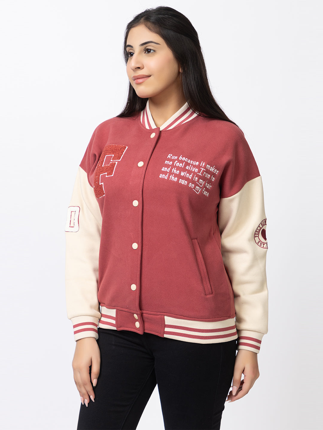 ARISH Varsity Jacket, Onion Cream Red, Imported Fleece Polyester
