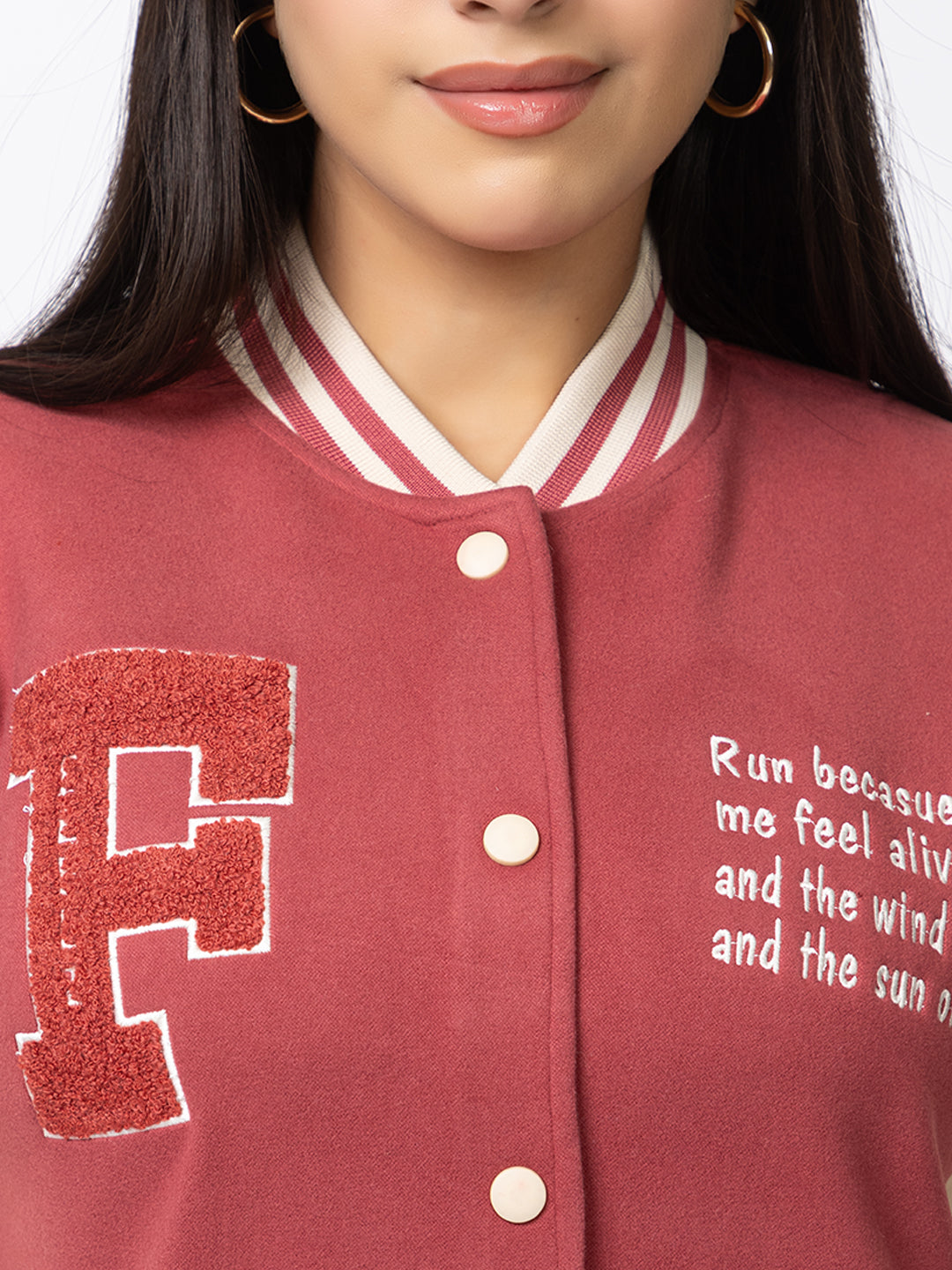 ARISH Varsity Jacket, Onion Cream Red, Imported Fleece Polyester