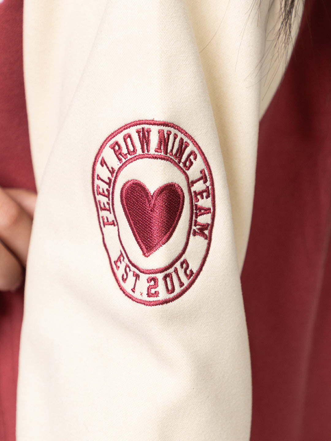 ARISH Varsity Jacket, Onion Cream Red, Imported Fleece Polyester