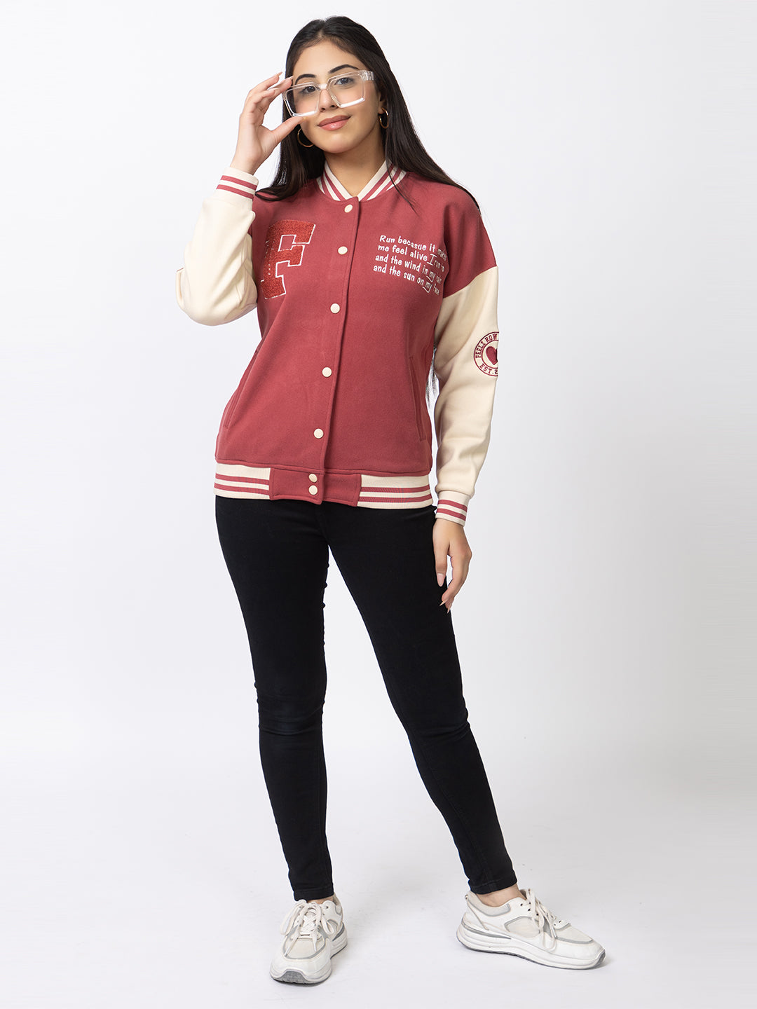 ARISH Varsity Jacket, Onion Cream Red, Imported Fleece Polyester