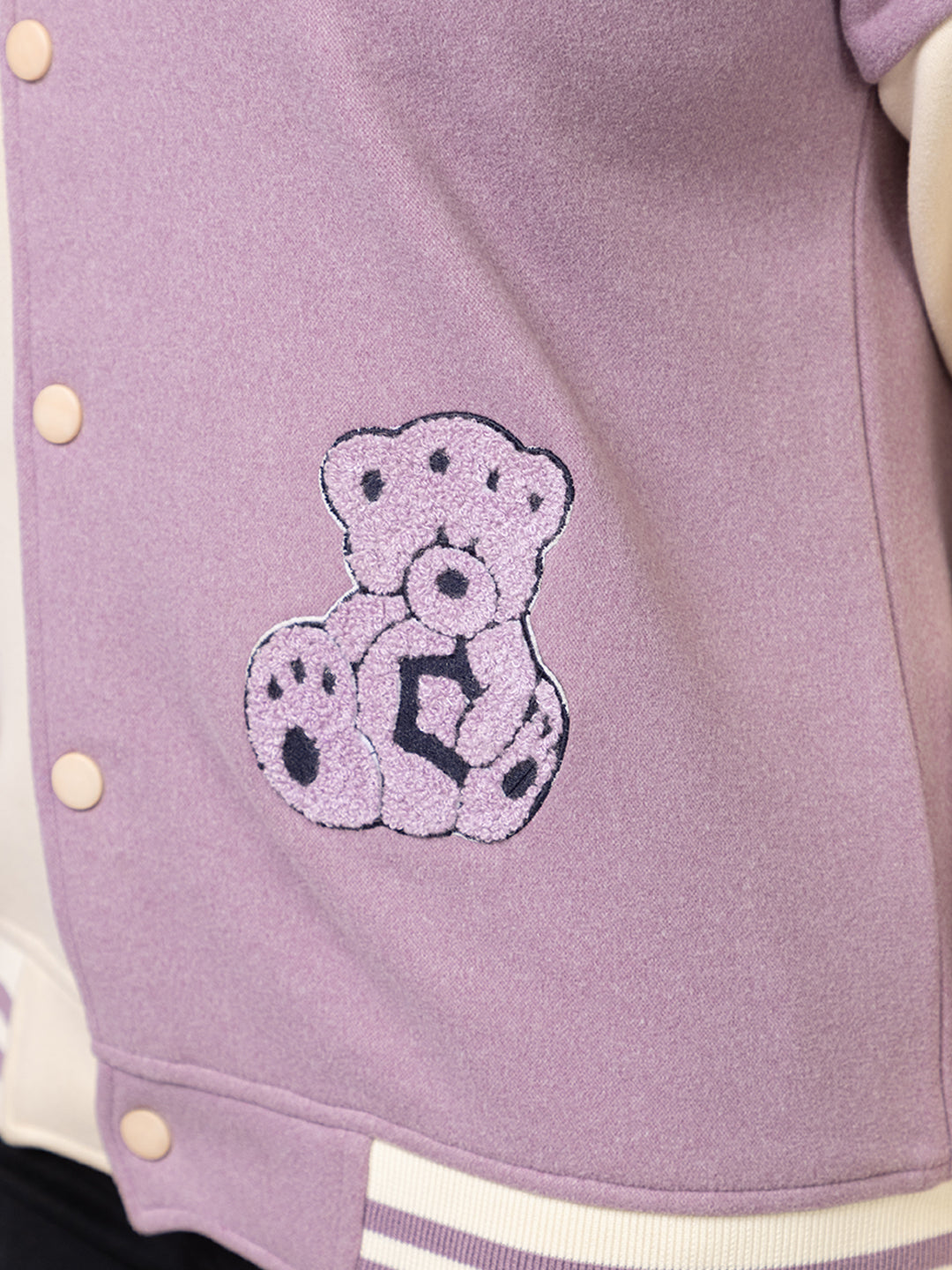 ARISH Lavender Cream Varsity Fleece Polyester Jacket, Imported