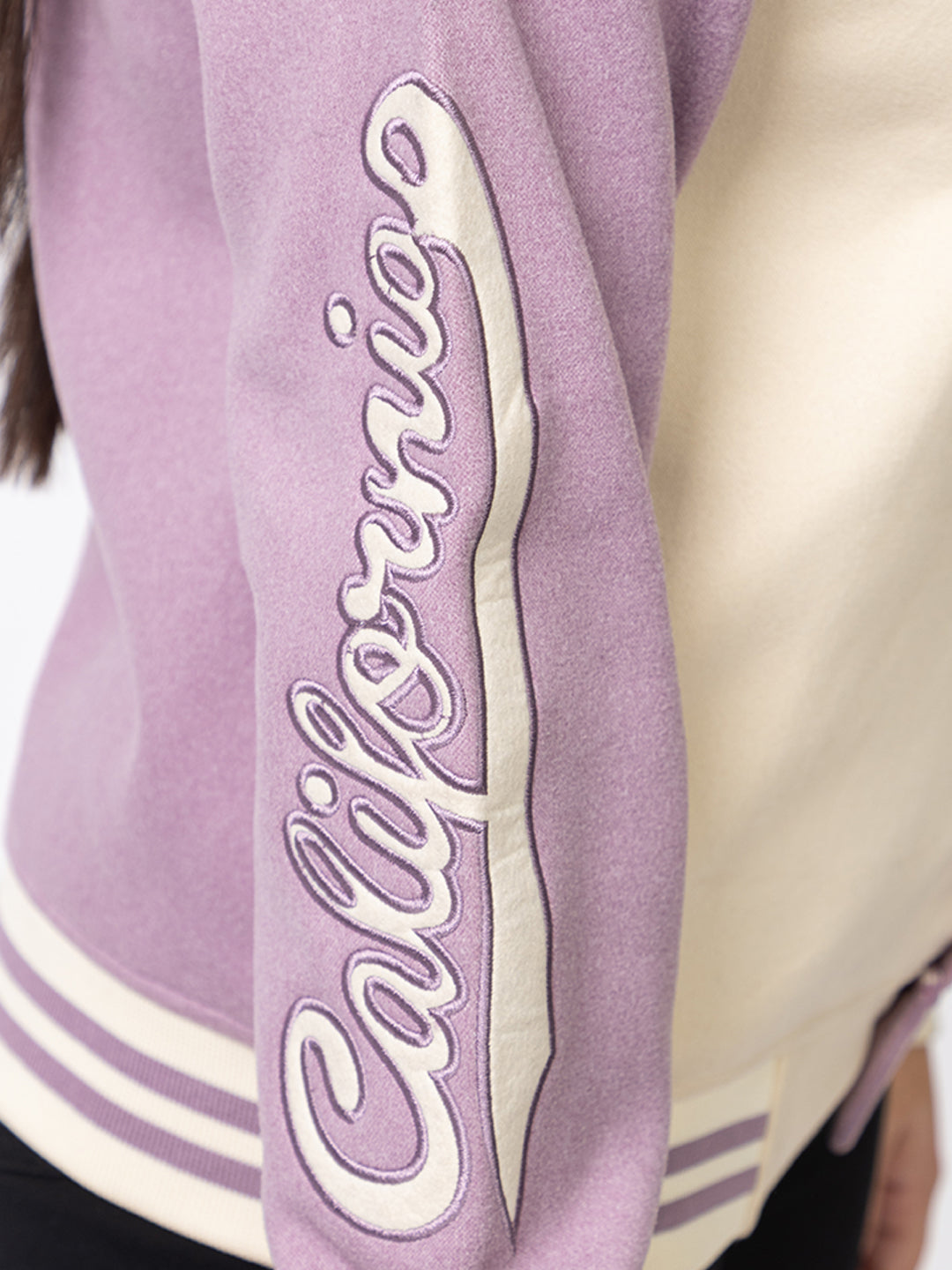 ARISH Lavender Cream Varsity Fleece Polyester Jacket, Imported