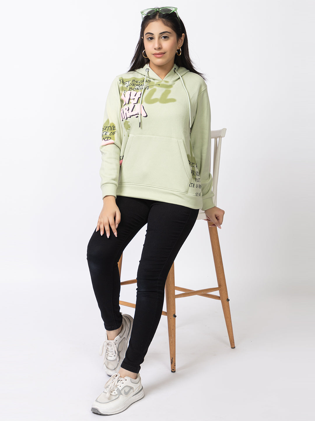 ARISH Mint Green Zipper Hoodie Sweatshirt with Kangaroo Pocket, Imported Fleece