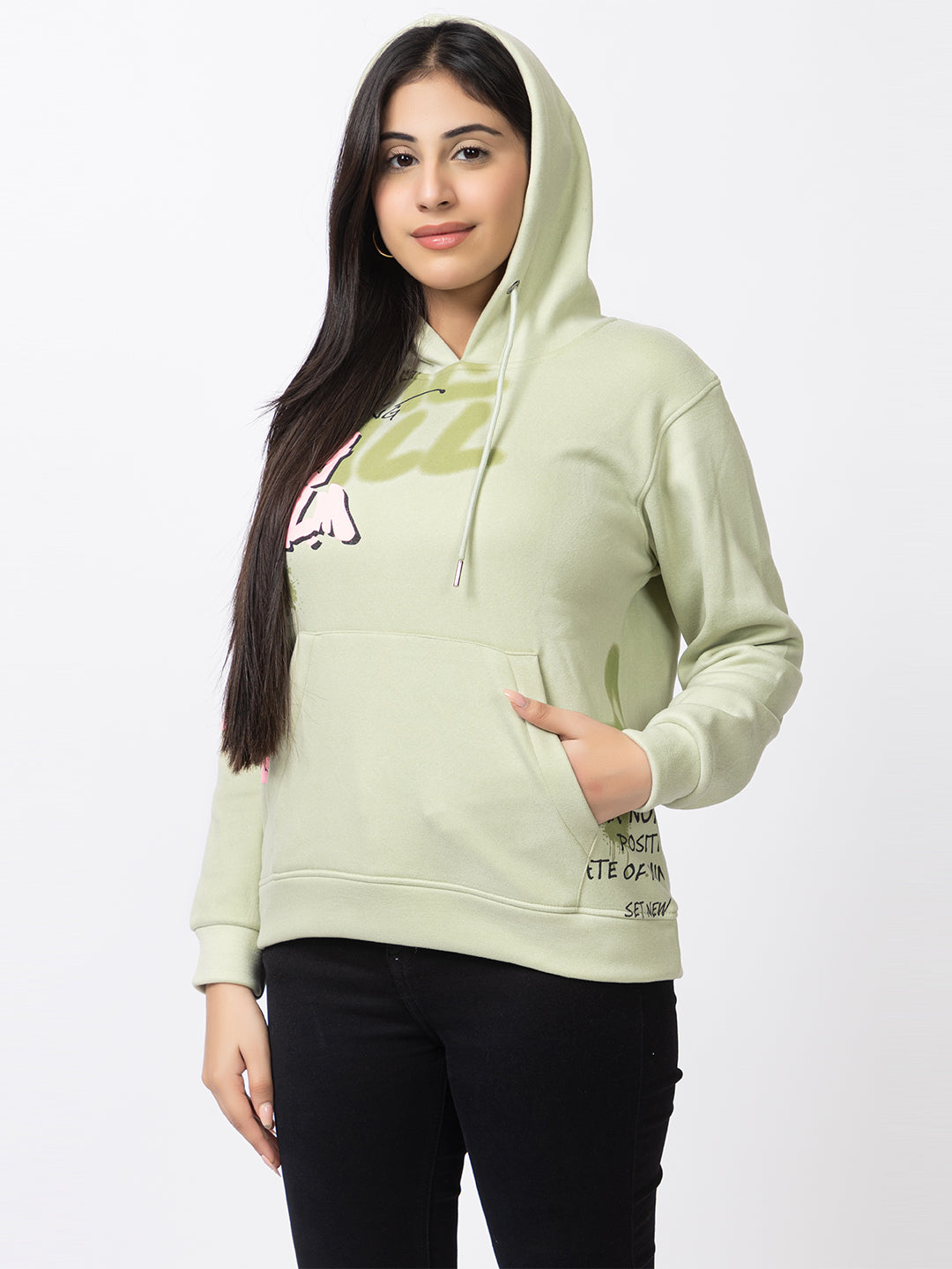 ARISH Mint Green Zipper Hoodie Sweatshirt with Kangaroo Pocket, Imported Fleece