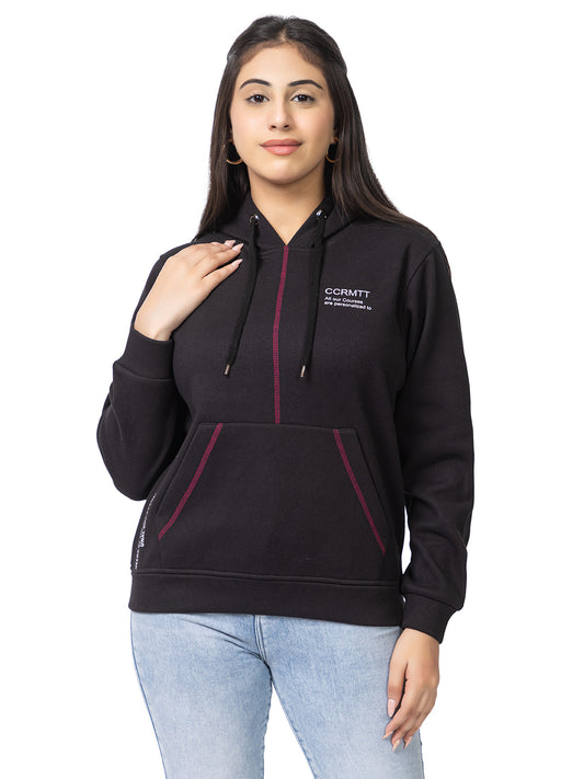 ARISH Black Sweatshirt Hoodie, Twin Color Print, Imported Fleece