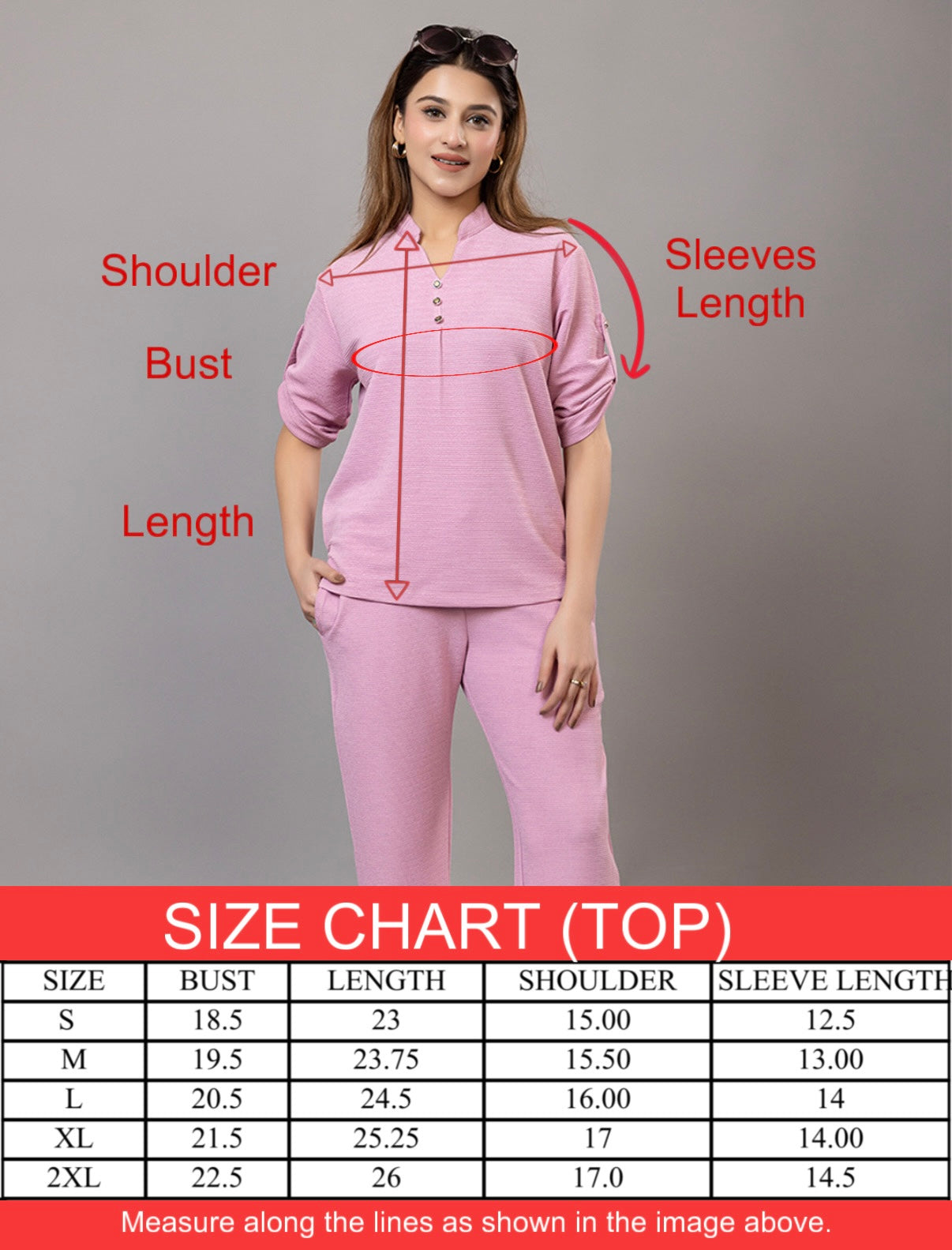ARISH Women's Casual Pink Loungewear Set, V-Neck Top with Roll-up Sleeves, Wide-Leg Trousers, Co-Ord Set