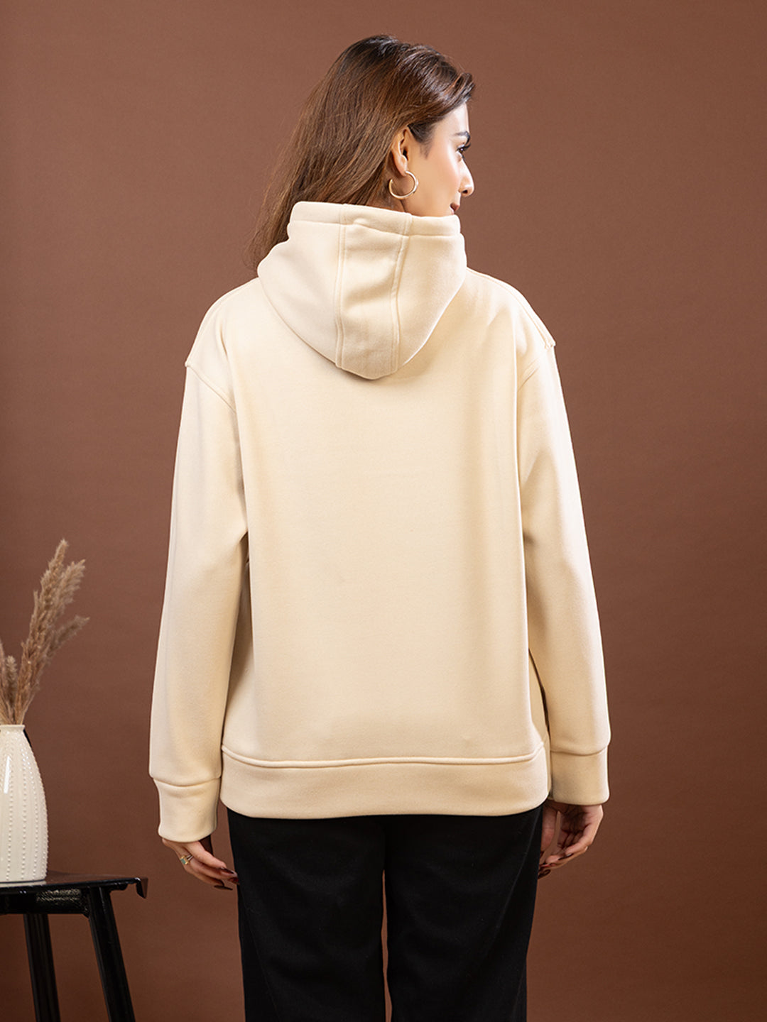 Snowy Blush Women's Cream Pullover Hoodie, Extra Soft Imported Fleece, Olive Rose Print, Velvet Feel
