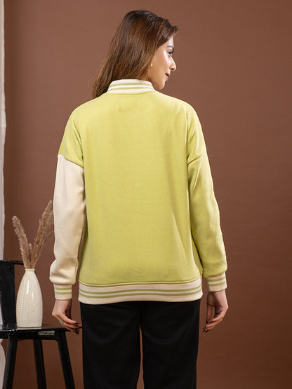 ARISH Lavender/Green Cream Varsity Fleece Polyester Jacket, Imported