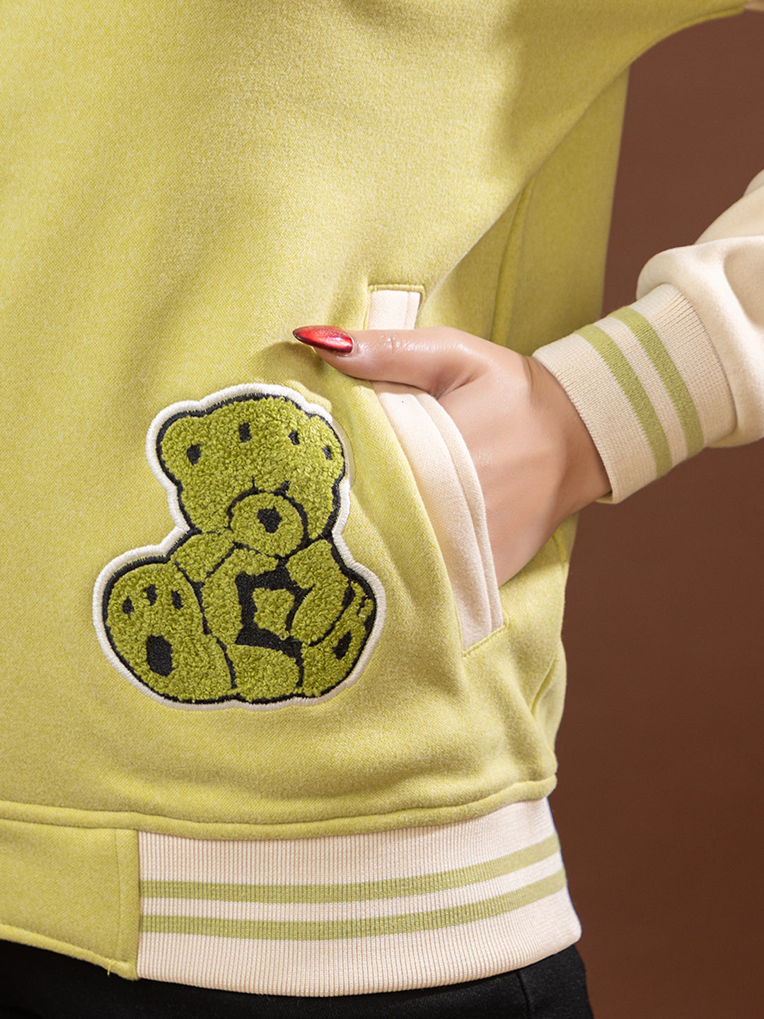 ARISH Lavender/Green Cream Varsity Fleece Polyester Jacket, Imported