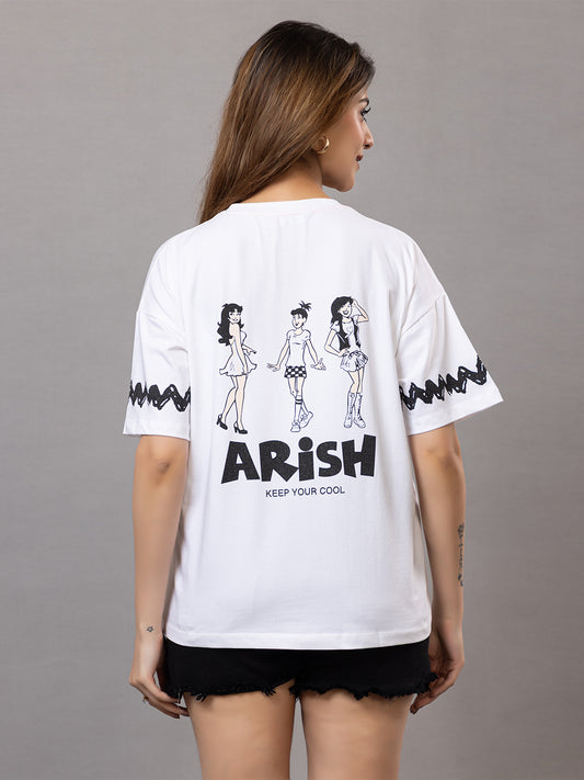 Cotton T-Shirt for |Gym Yoga Sports with Yellow Patch Pocket, Comic Print Design, Black Sleeve Pattern, Loose Fit