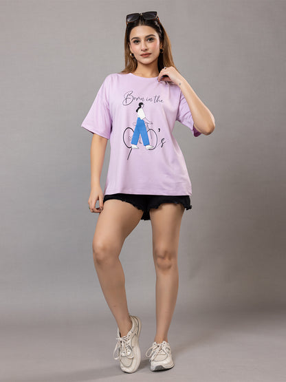 Women's Graphic T-Shirt for |Gym| Yoga| Sports| Lavender, Bicycle Print Design, Oversized Fit