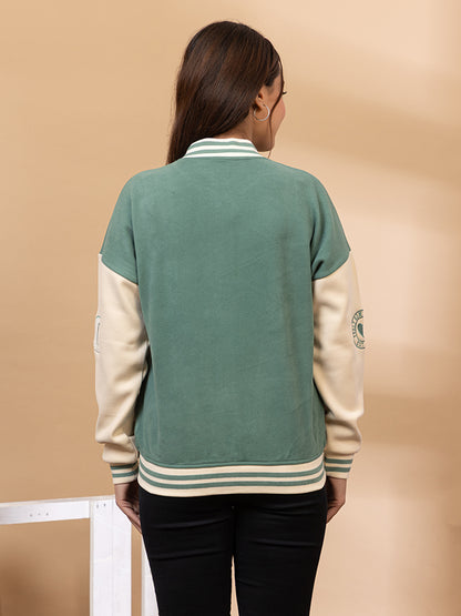 ARISH Varsity Jacket, Onion/Green Cream Red, Imported Fleece Polyester