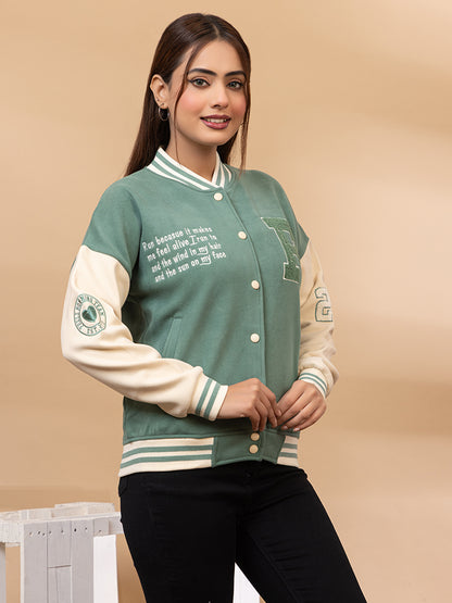 ARISH Varsity Jacket, Onion/Green Cream Red, Imported Fleece Polyester