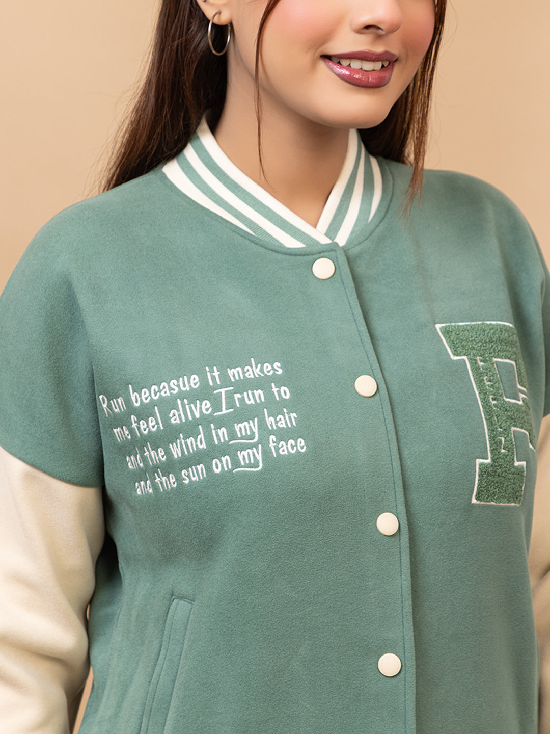 ARISH Varsity Jacket, Onion/Green Cream Red, Imported Fleece Polyester