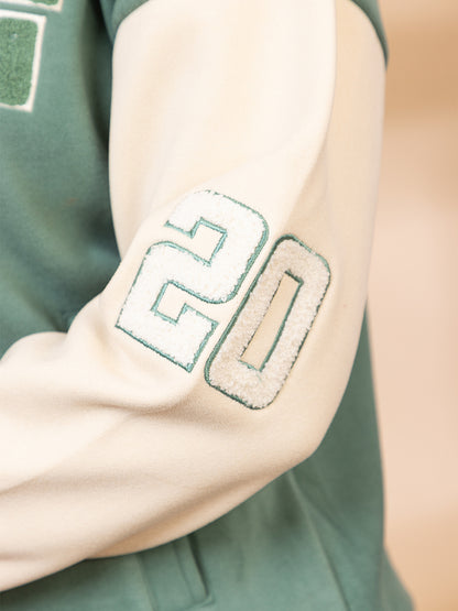 ARISH Varsity Jacket, Onion/Green Cream Red, Imported Fleece Polyester