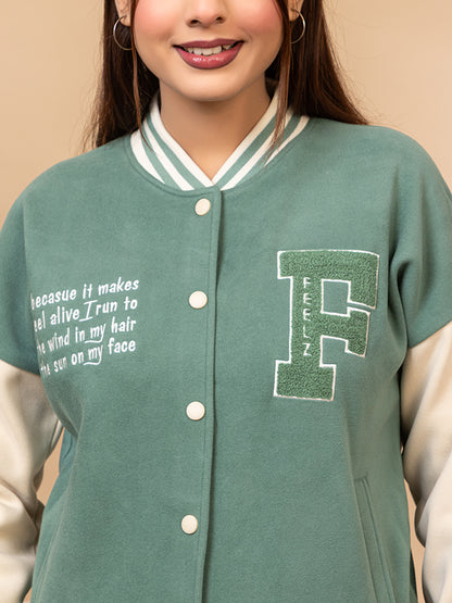 ARISH Varsity Jacket, Onion/Green Cream Red, Imported Fleece Polyester