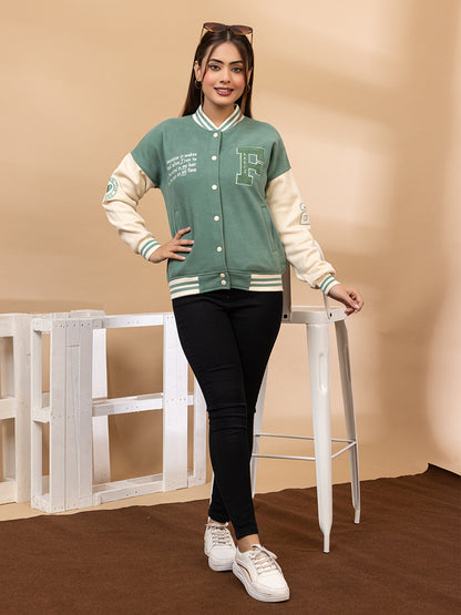 ARISH Varsity Jacket, Onion/Green Cream Red, Imported Fleece Polyester