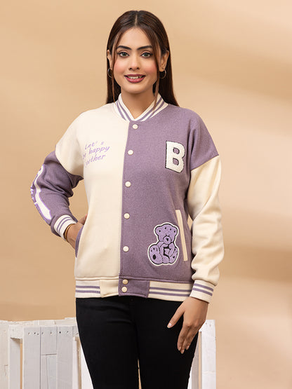 ARISH Lavender/Green Cream Varsity Fleece Polyester Jacket, Imported