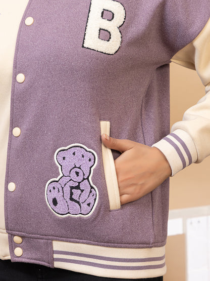 ARISH Lavender/Green Cream Varsity Fleece Polyester Jacket, Imported