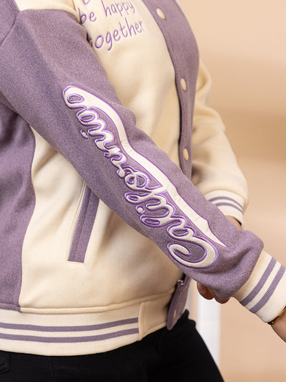ARISH Lavender/Green Cream Varsity Fleece Polyester Jacket, Imported