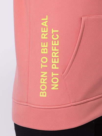 ARISH Peach Zipper Hoodie with Floral Print, Imported Fleece for Women