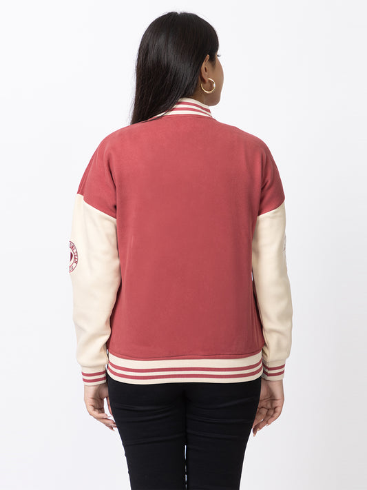 ARISH Varsity Jacket, Onion Cream Red, Imported Fleece Polyester