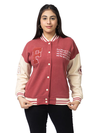 ARISH Varsity Jacket, Onion Cream Red, Imported Fleece Polyester