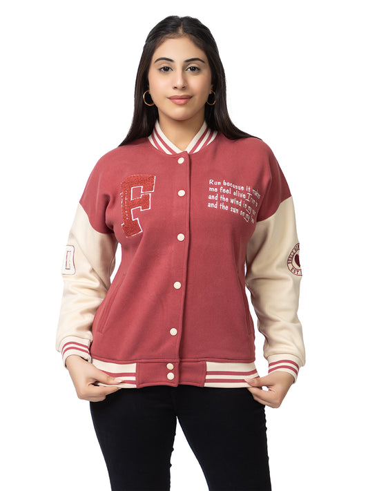 ARISH Varsity Jacket, Onion Cream Red, Imported Fleece Polyester