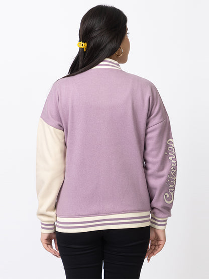 ARISH Lavender Cream Varsity Fleece Polyester Jacket, Imported