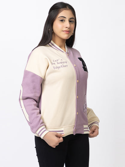 ARISH Lavender Cream Varsity Fleece Polyester Jacket, Imported
