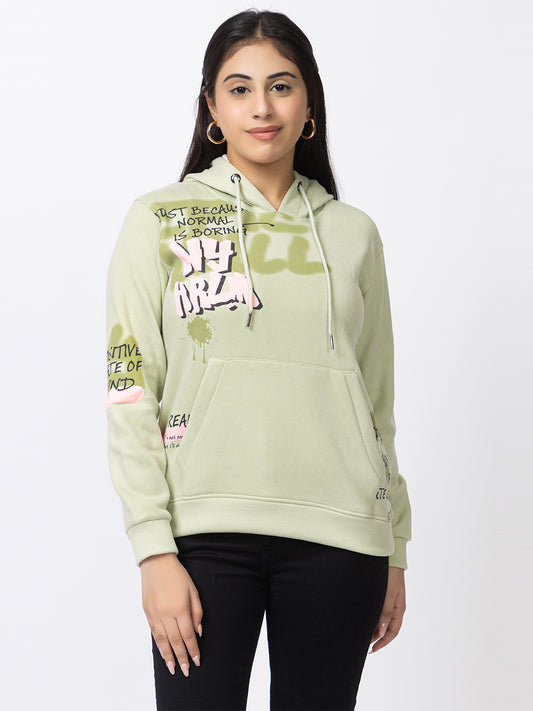 ARISH Mint Green Zipper Hoodie Sweatshirt with Kangaroo Pocket, Imported Fleece