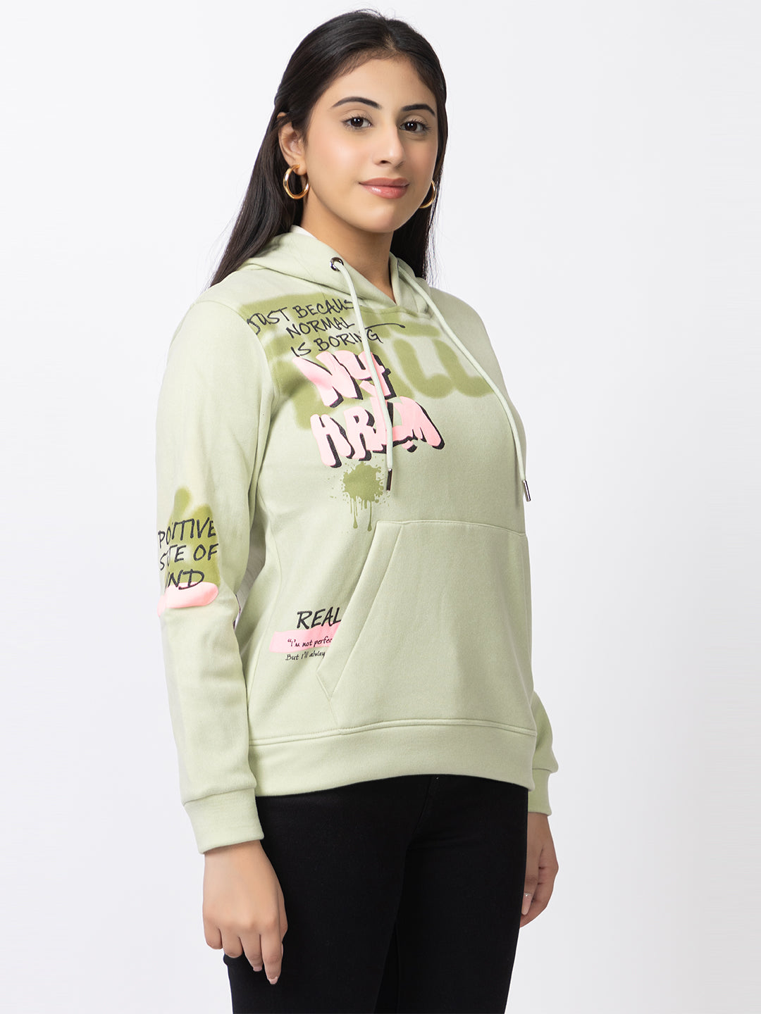 ARISH Mint Green Zipper Hoodie Sweatshirt with Kangaroo Pocket, Imported Fleece