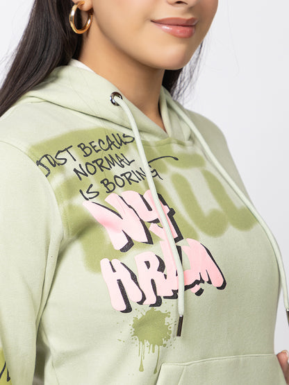 ARISH Mint Green Zipper Hoodie Sweatshirt with Kangaroo Pocket, Imported Fleece