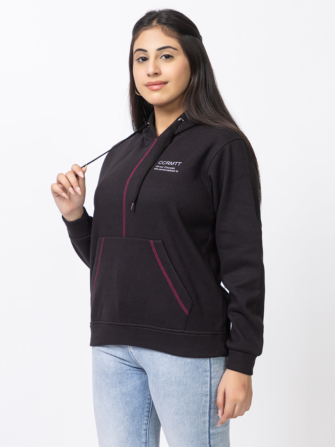 ARISH Black Sweatshirt Hoodie, Twin Color Print, Imported Fleece