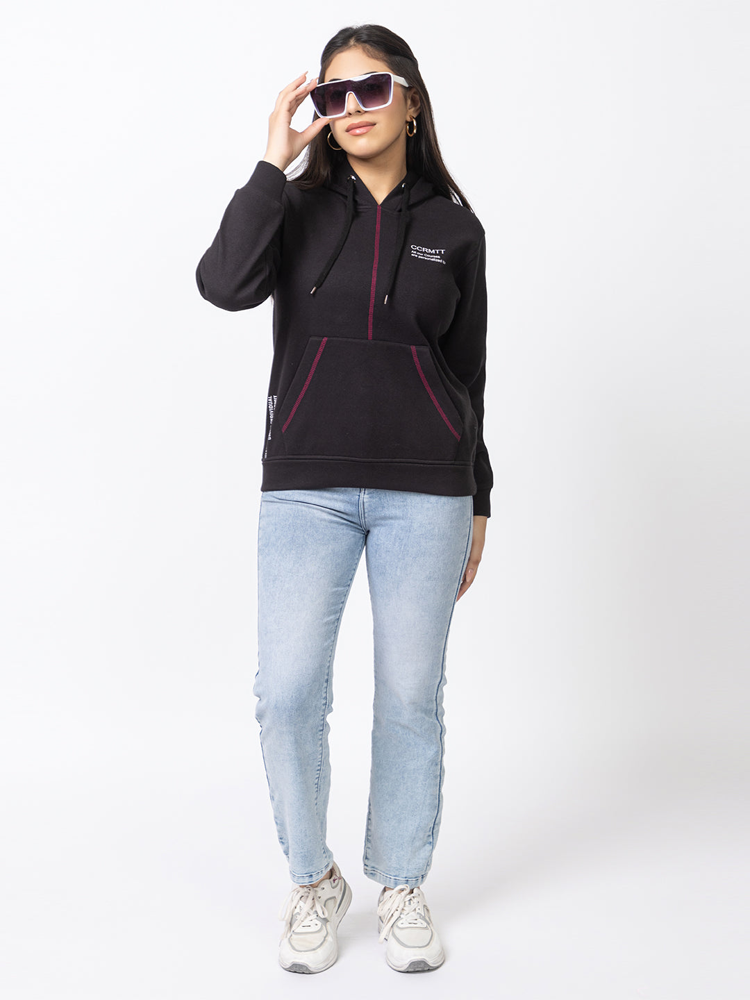 ARISH Black Sweatshirt Hoodie, Twin Color Print, Imported Fleece
