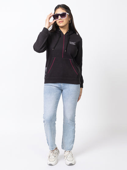 ARISH Black Sweatshirt Hoodie, Twin Color Print, Imported Fleece