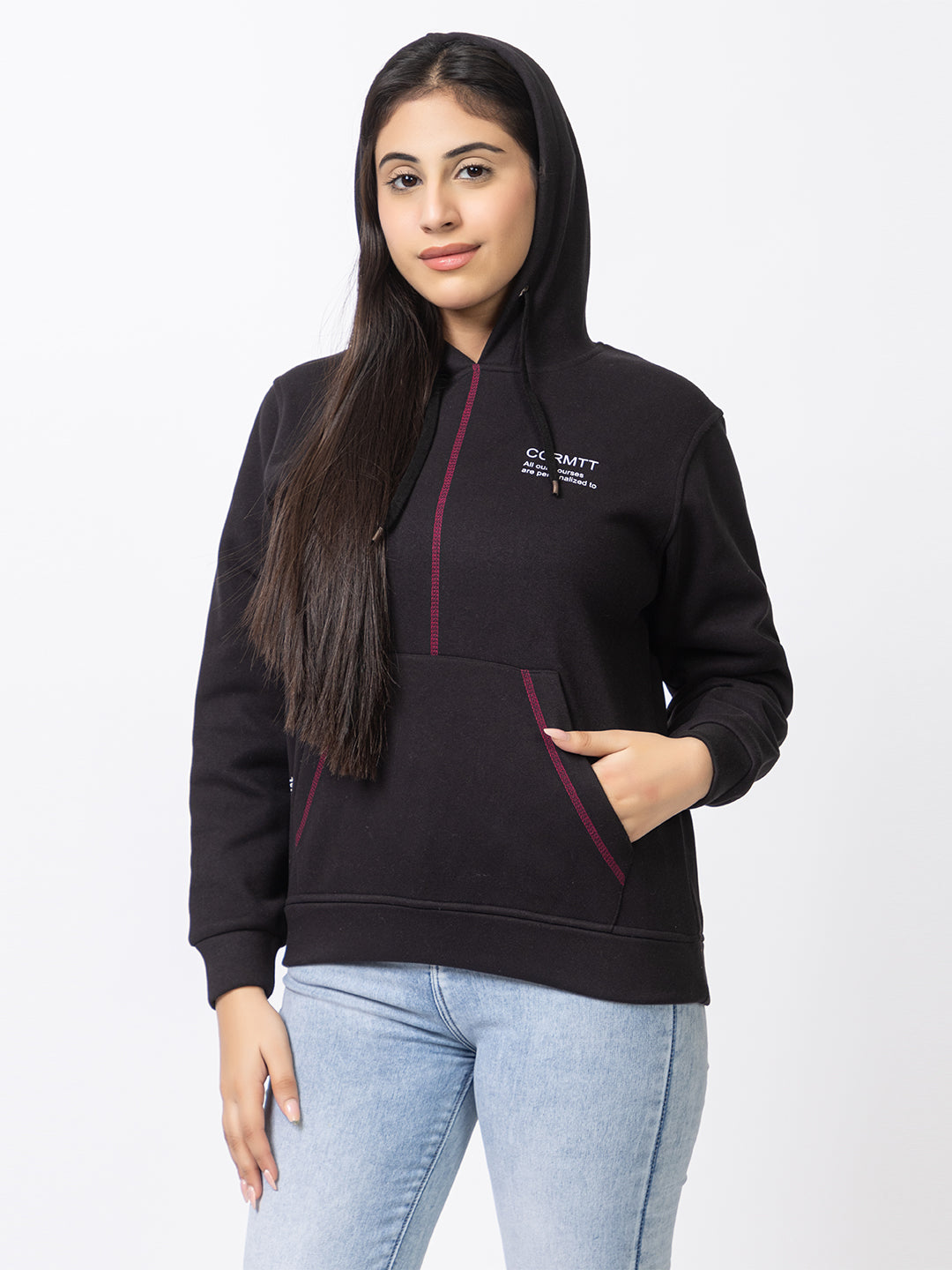 ARISH Black Sweatshirt Hoodie, Twin Color Print, Imported Fleece