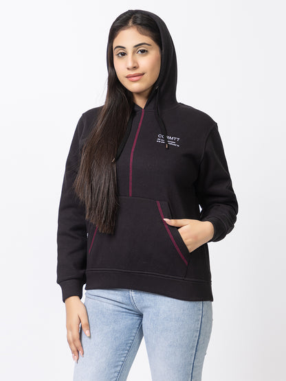 ARISH Black Sweatshirt Hoodie, Twin Color Print, Imported Fleece