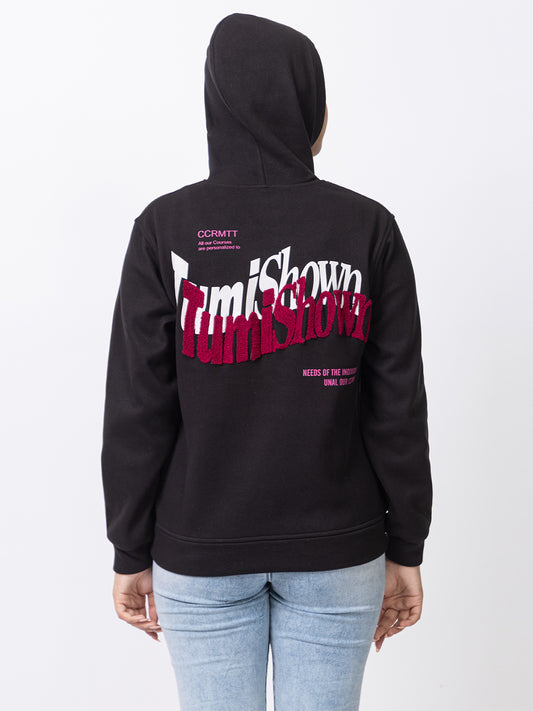 ARISH Black Sweatshirt Hoodie, Twin Color Print, Imported Fleece