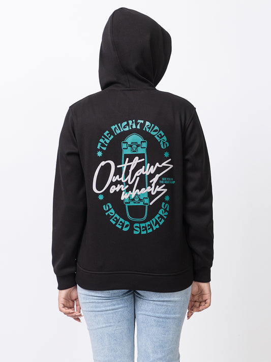 ARISH Women's Sweatshirt Hoodie, Black, Imported Cozy Fleece, (The Night Riders - Bold Back Print)