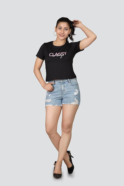 ARISH Women' Top, Crop Fit, Graphic Print - Stay Classy |Black|