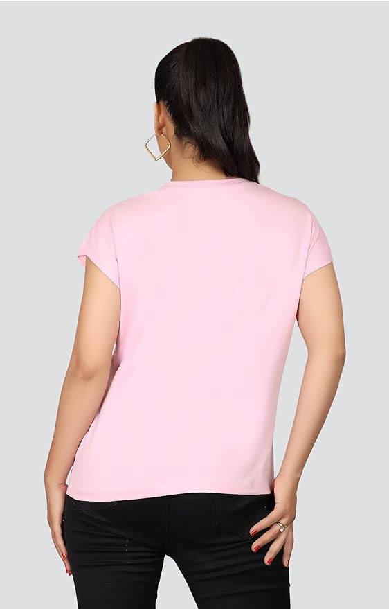 ARISH Women's Pink Cotton T-Shirt (Self Print) with 'Creative' Text HD Print, Round Neck