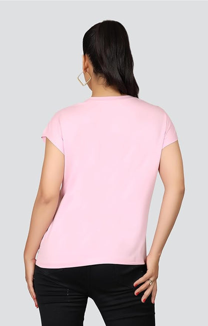 ARISH Women's Pink Cotton T-Shirt (Self Print) with 'Creative' Text HD Print, Round Neck