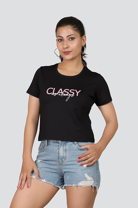 ARISH Women' Top, Crop Fit, Graphic Print - Stay Classy |Black|