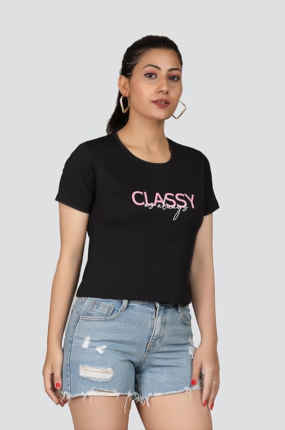ARISH Women' Top, Crop Fit, Graphic Print - Stay Classy |Black|