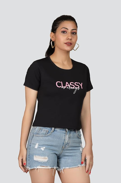 ARISH Women' Top, Crop Fit, Graphic Print - Stay Classy |Black|