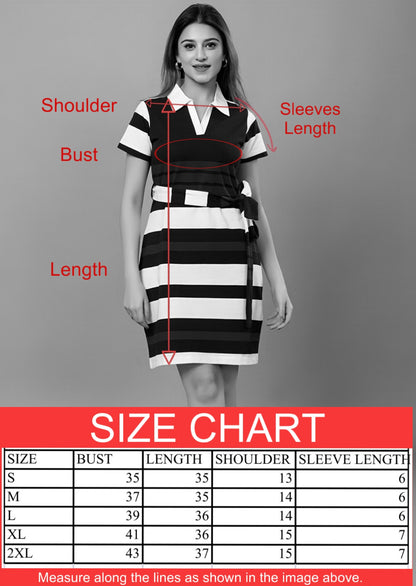 ARISH Striped Polo Tunic Dress, Short Sleeve with Side-Tie Belt, Knee Length, Navy Blue White Red