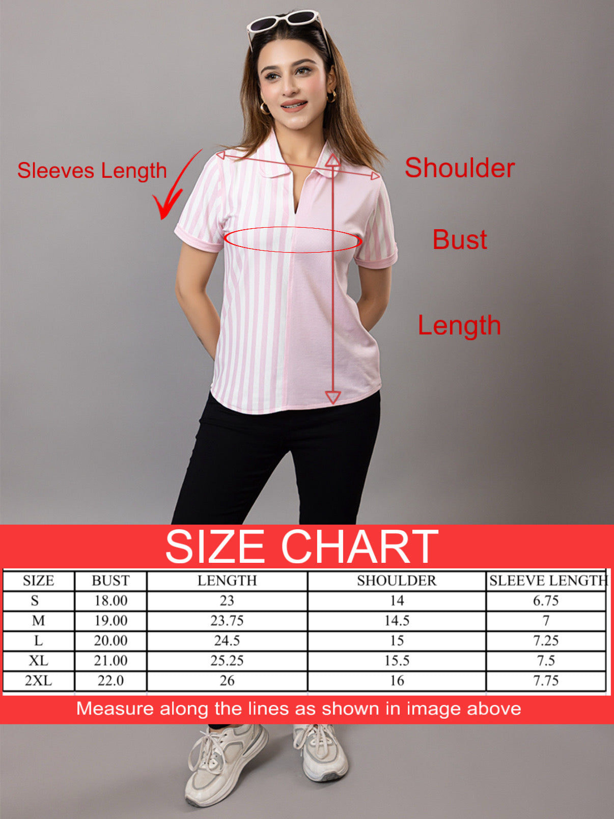 Women's Pink and White Striped Polo T-Shirt, Short Sleeve, Collared Neck