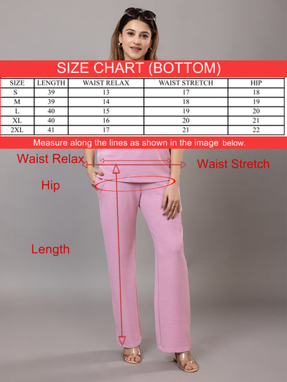 ARISH Women's Casual Pink Loungewear Set, V-Neck Top with Roll-up Sleeves, Wide-Leg Trousers, Co-Ord Set